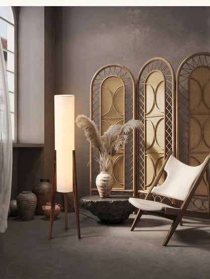 Wabi-Sabi Floor Lamp – Japanese Zen Style Black Walnut Ambient Light
