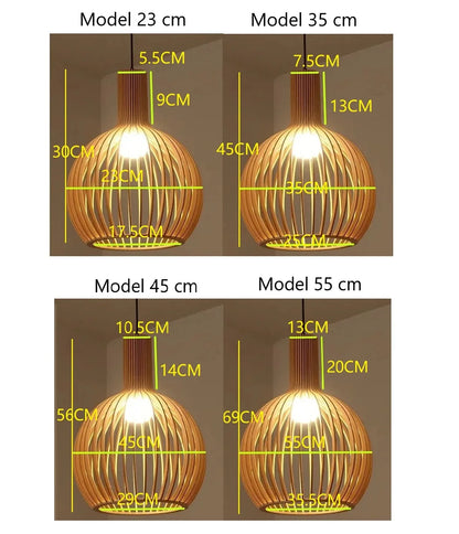 Solid Wood Cage Pendant Light Nordic Bamboo Hanging Lamp