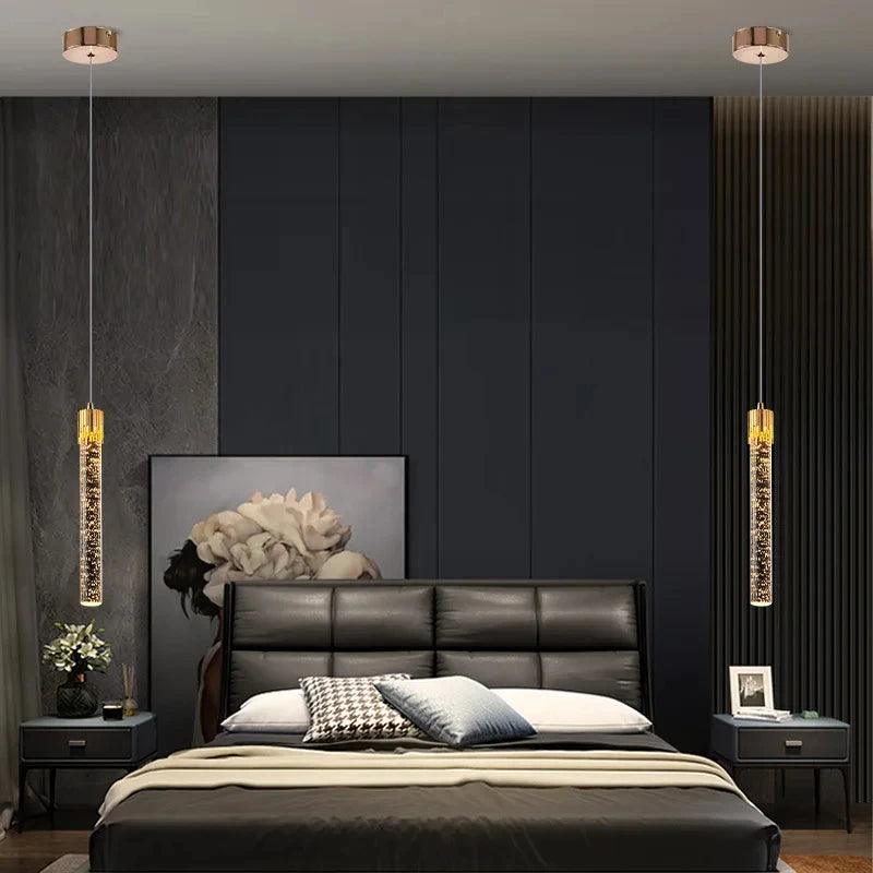 Nordic Crystal Pendant Light LED Bedroom Hanging Lamp