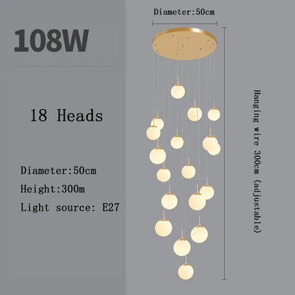 Nordic LED Glass Chandelier Loft Duplex Hotel Lobby Pendant Lamp
