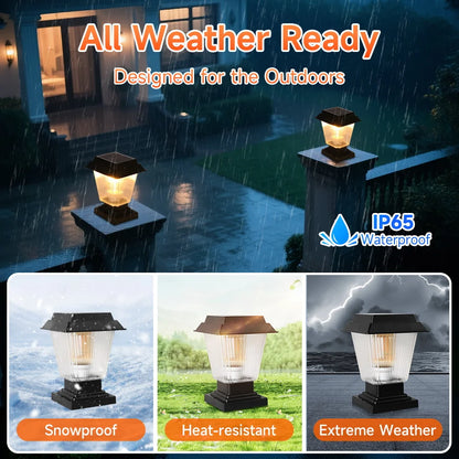 Solar Post Light Remote Control Outdoor Pillar Garden Lamp