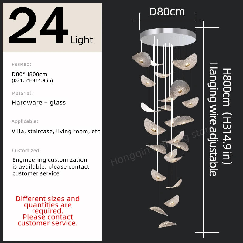 Modern Glass Staircase Chandelier for High Ceilings