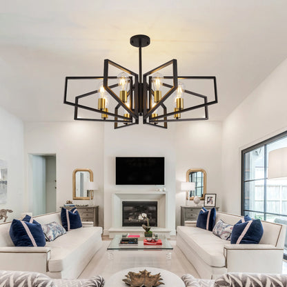 Modern Geometric Chandelier 8 Light Black Gold Ceiling Lamp