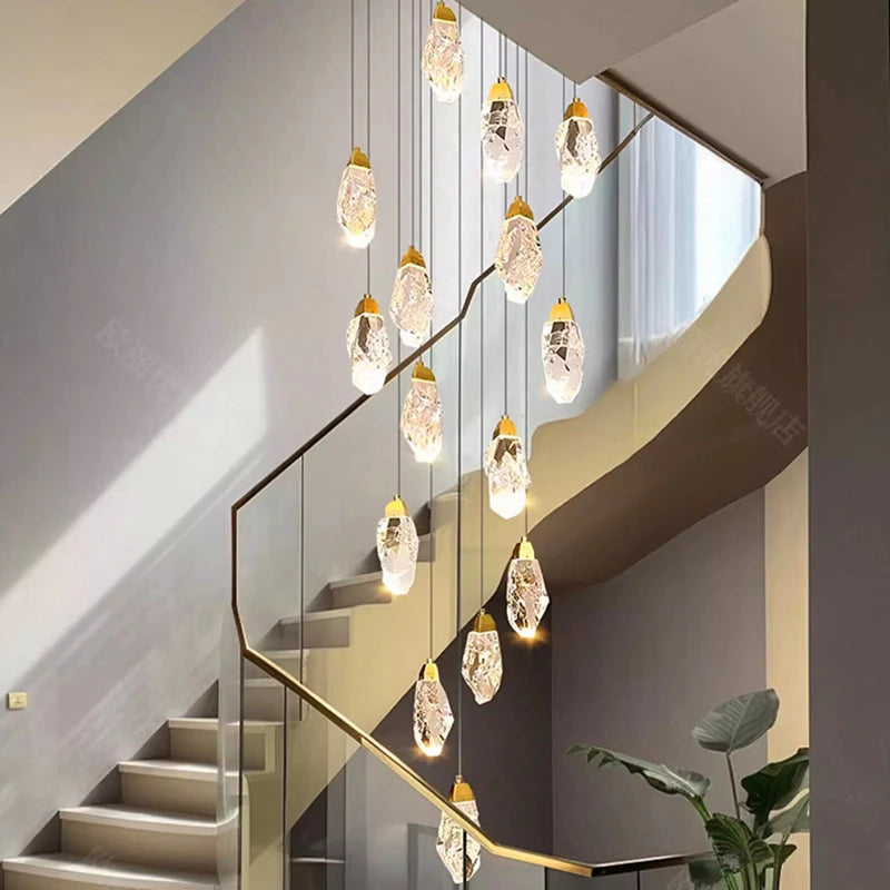 Modern Crystal Pendant Chandelier for High Ceilings