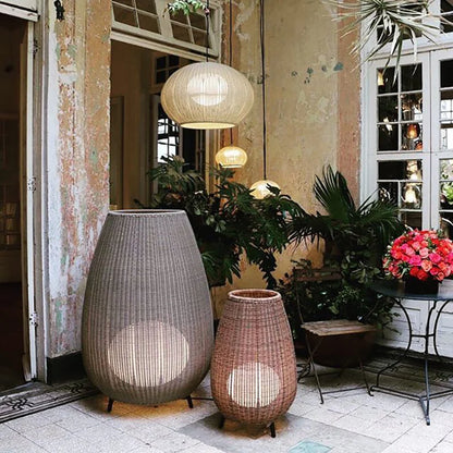 Handwoven Rattan Floor Lamp for Indoor and Outdoor Spaces