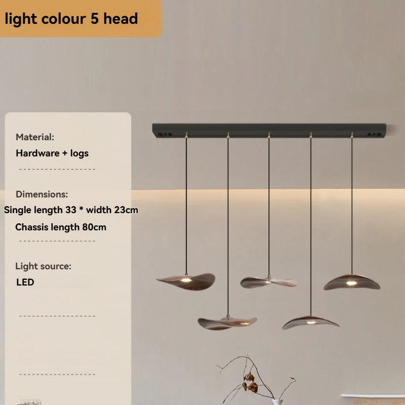 Solid Wood Walnut Leaf Chandelier Wabi Sabi Living Room Ceiling Light