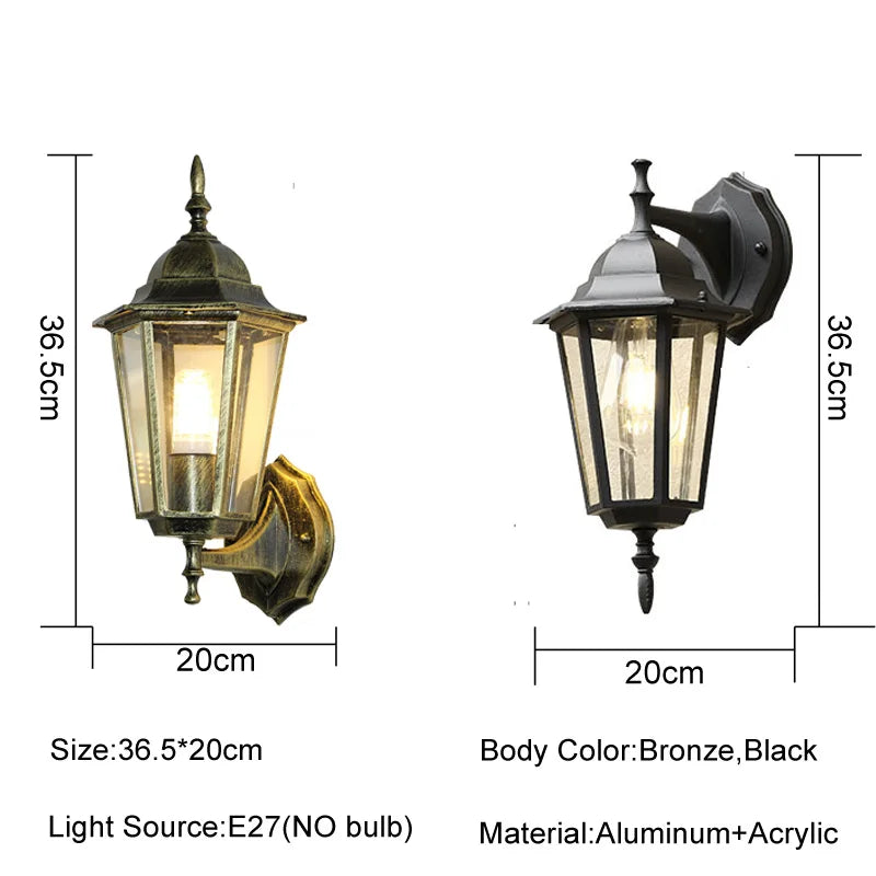 Vintage Waterproof Outdoor Wall Lantern for Porches