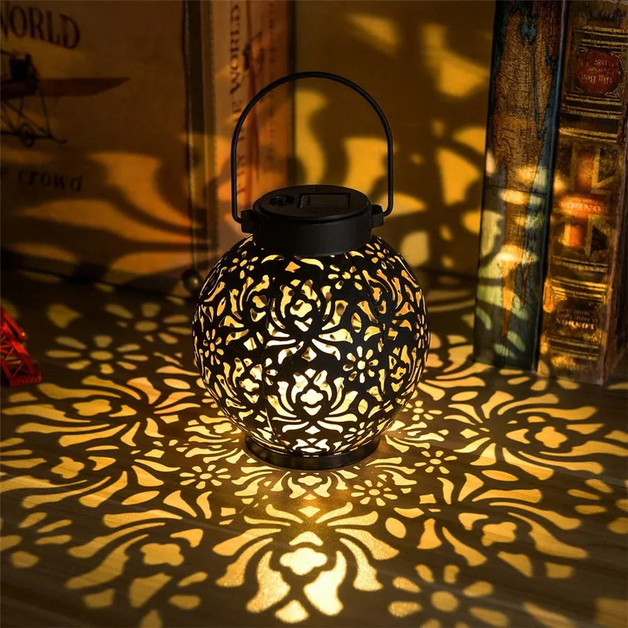 Solar Hanging Garden Lantern with Hollow Projection Design