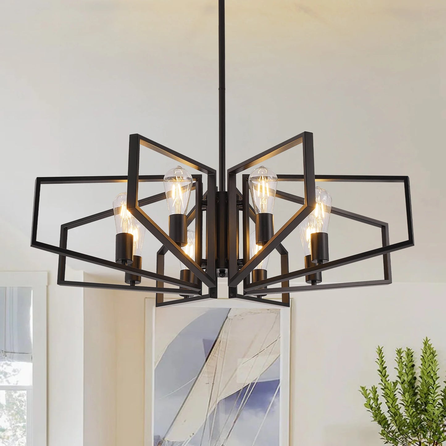 Modern Geometric Chandelier 8 Light Black Gold Ceiling Lamp