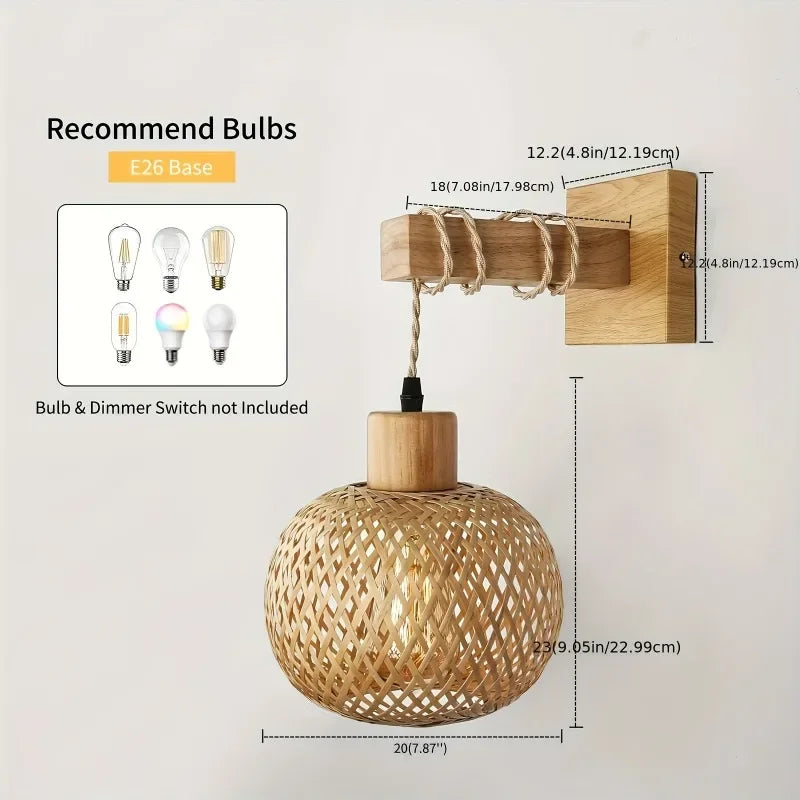 Handcrafted Bamboo Rattan Plug-In Wall Sconce