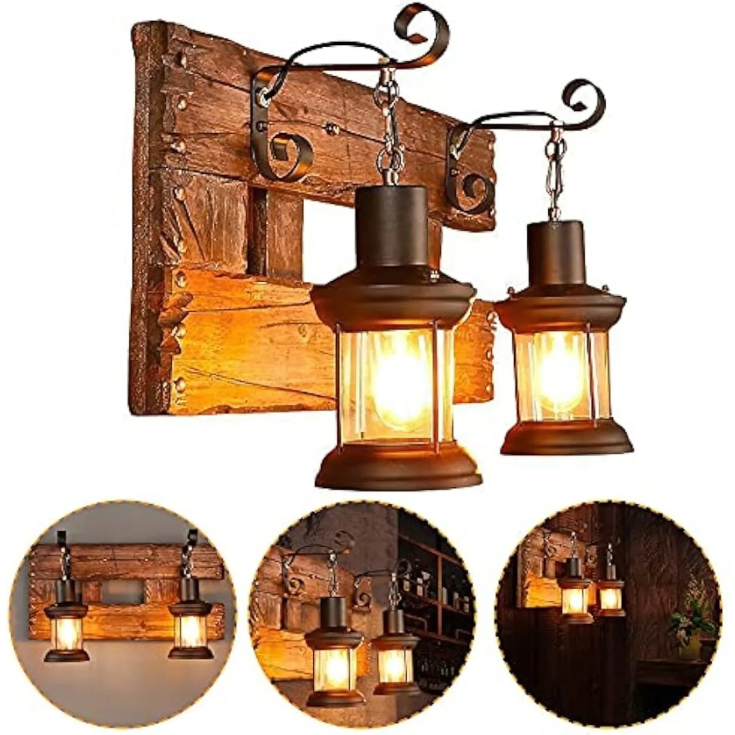 Antique Wooden Wall Sconce with Glass Shade