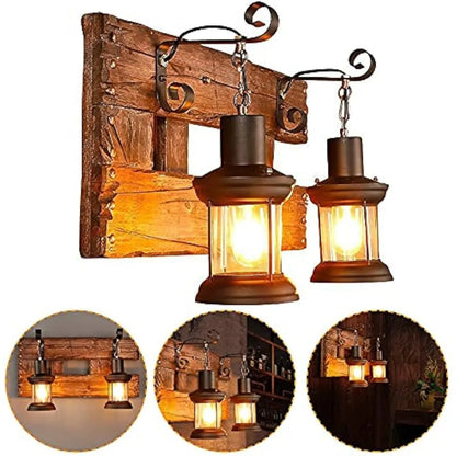 Antique Wooden Wall Sconce with Glass Shade