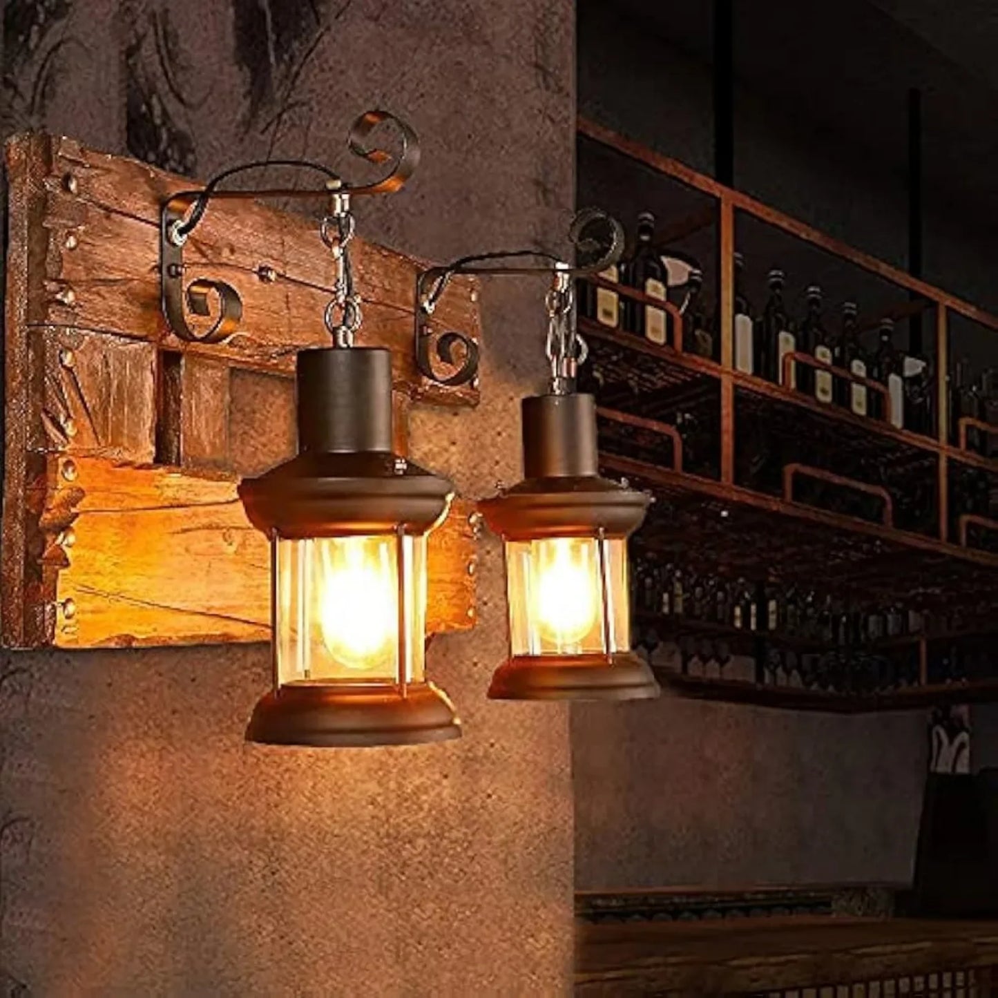 Antique Wooden Wall Sconce with Glass Shade