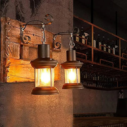 Antique Wooden Wall Sconce with Glass Shade