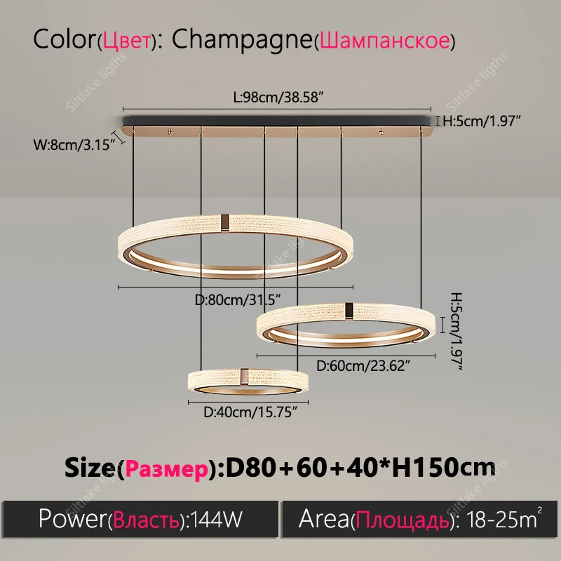 Modern Round Ring Chandelier LED Living Room Bedroom Pendant Light