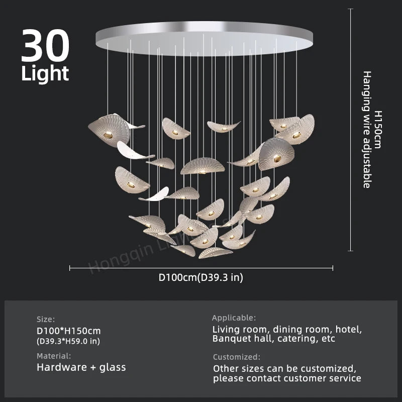 Modern Glass Staircase Chandelier for High Ceilings