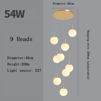Nordic LED Glass Chandelier Loft Duplex Hotel Lobby Pendant Lamp