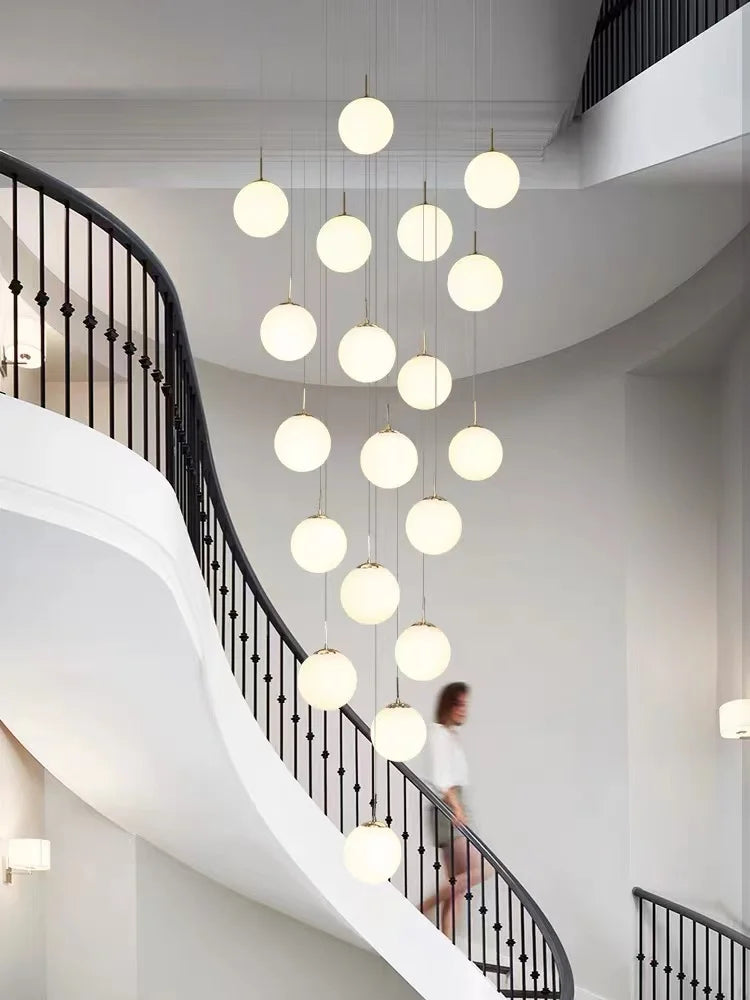 Nordic LED Glass Chandelier Loft Duplex Hotel Lobby Pendant Lamp