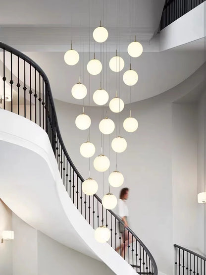 Nordic LED Glass Chandelier Loft Duplex Hotel Lobby Pendant Lamp