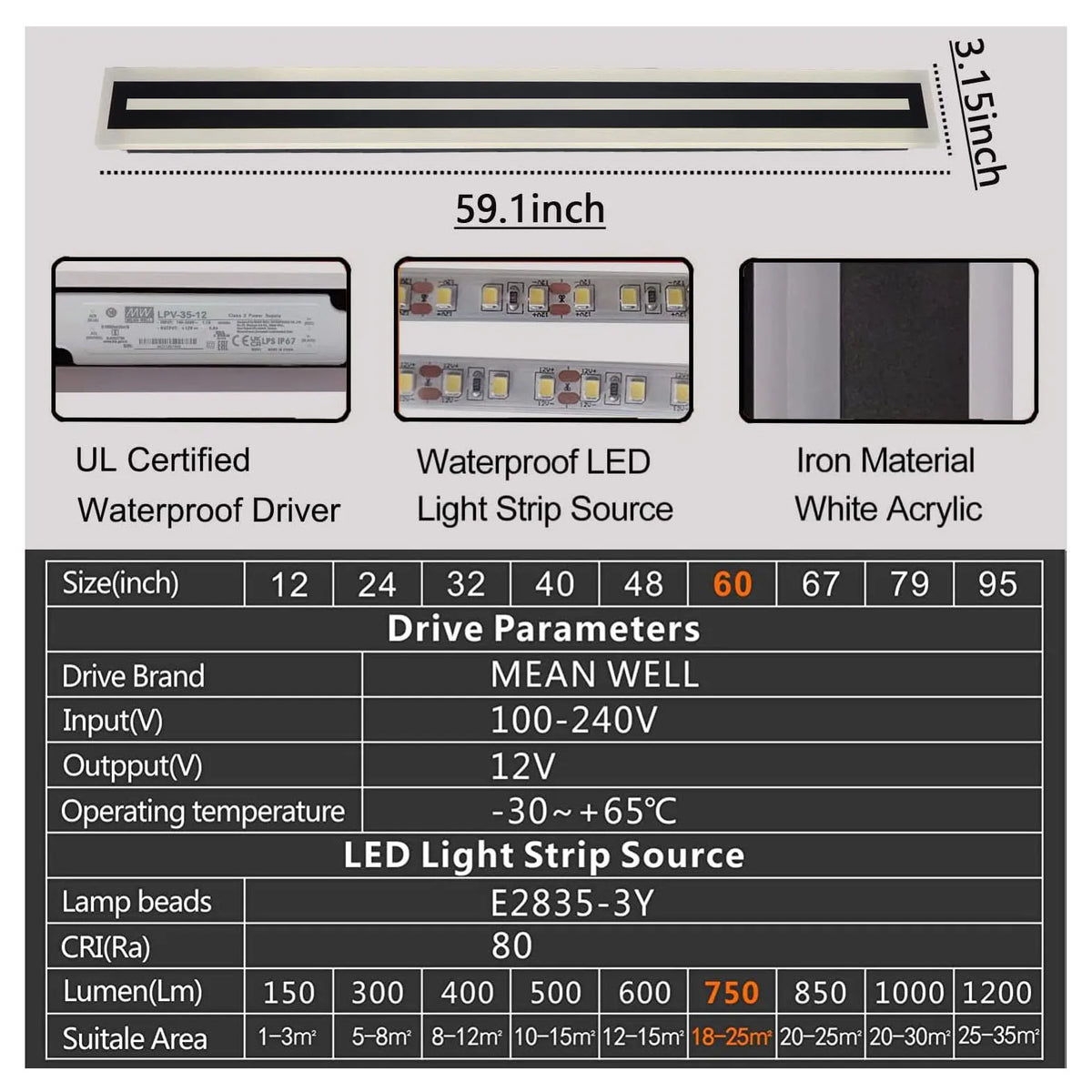 Modern Outdoor LED Strip Wall Light for Patios