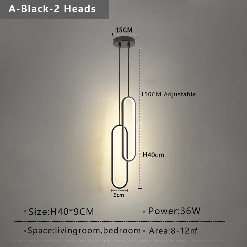 Minimalist LED Pendant Light Gold Black Bedroom Hanging Lamp
