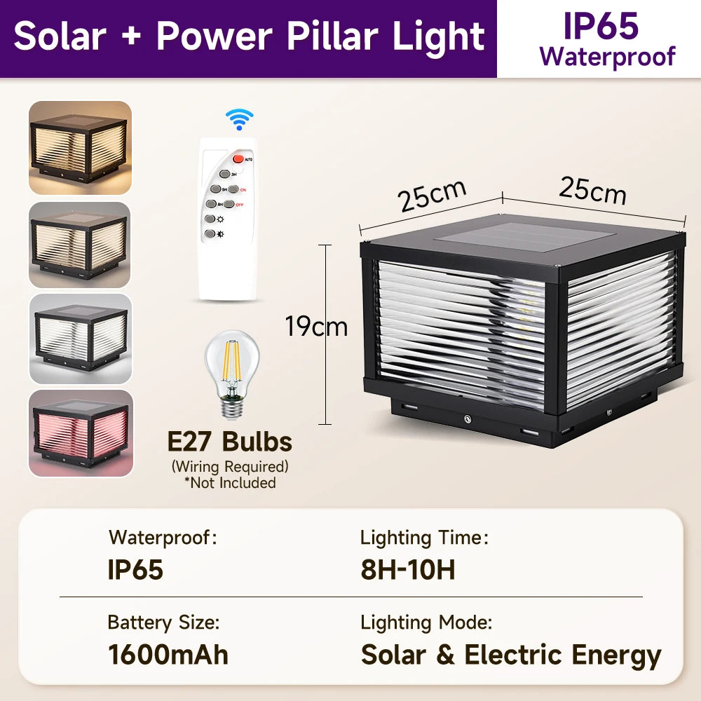 Solar Post Lamp Waterproof Outdoor Pillar Column Garden Light