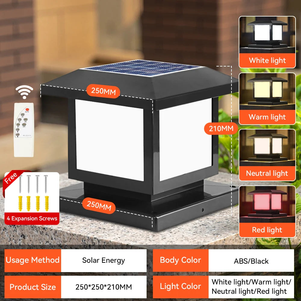 Solar Pillar Light Remote Control Outdoor Garden Wall Lamp