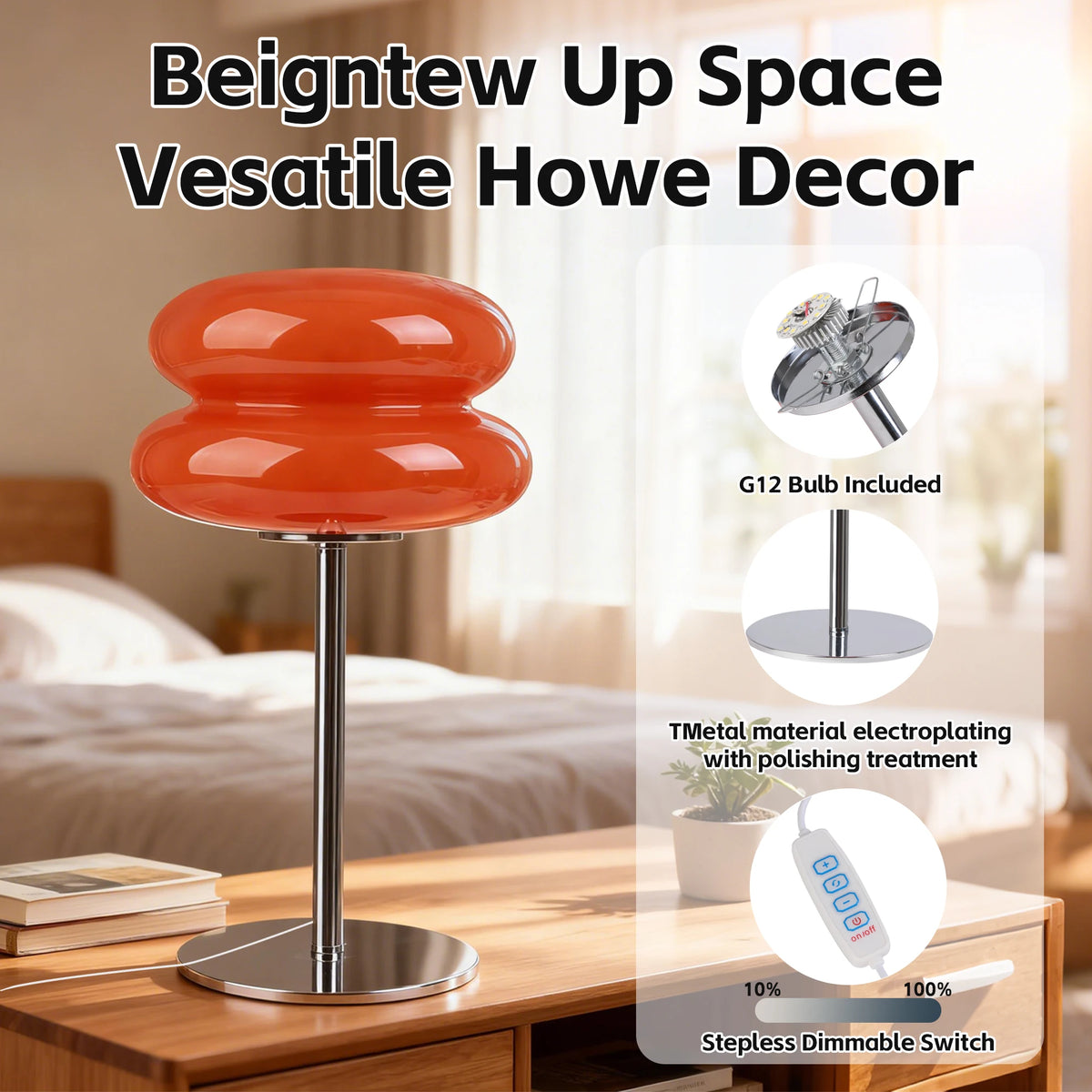 Macaron Glass Table Lamp Dimmable Night Light Bedroom Decor