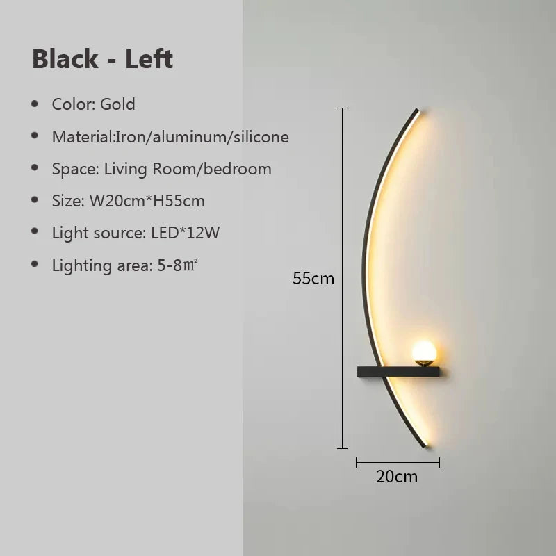 Modern Black LED Wall Light for Bedrooms and Hallways