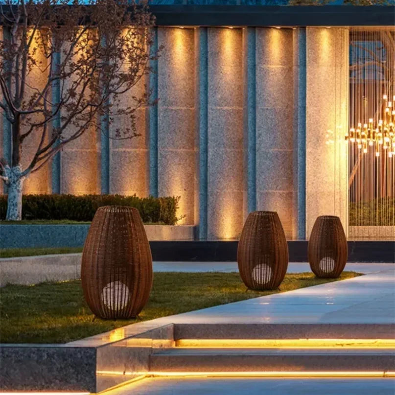 Handwoven Rattan Floor Lamp for Indoor and Outdoor Spaces
