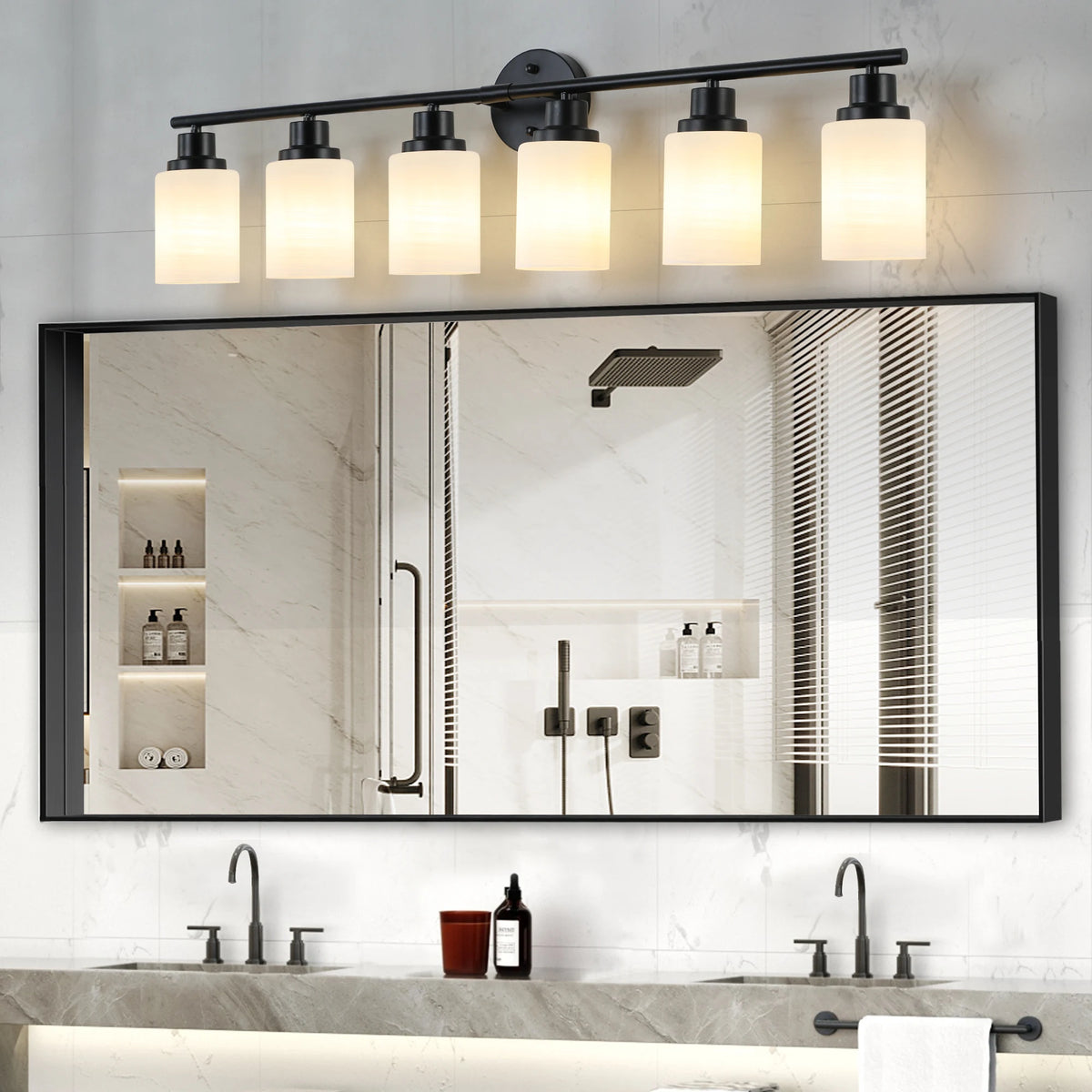 Modern Bathroom Vanity Light 4 5 6 Frosted Glass Black Frame