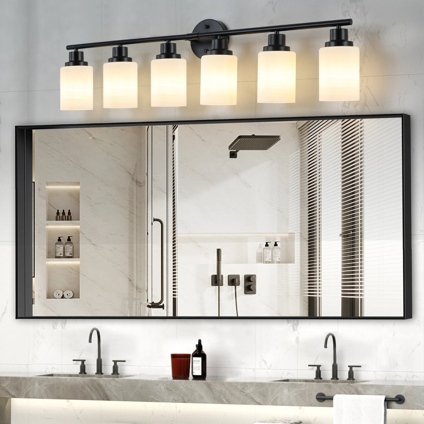 Modern Bathroom Vanity Light 4 5 6 Frosted Glass Black Frame