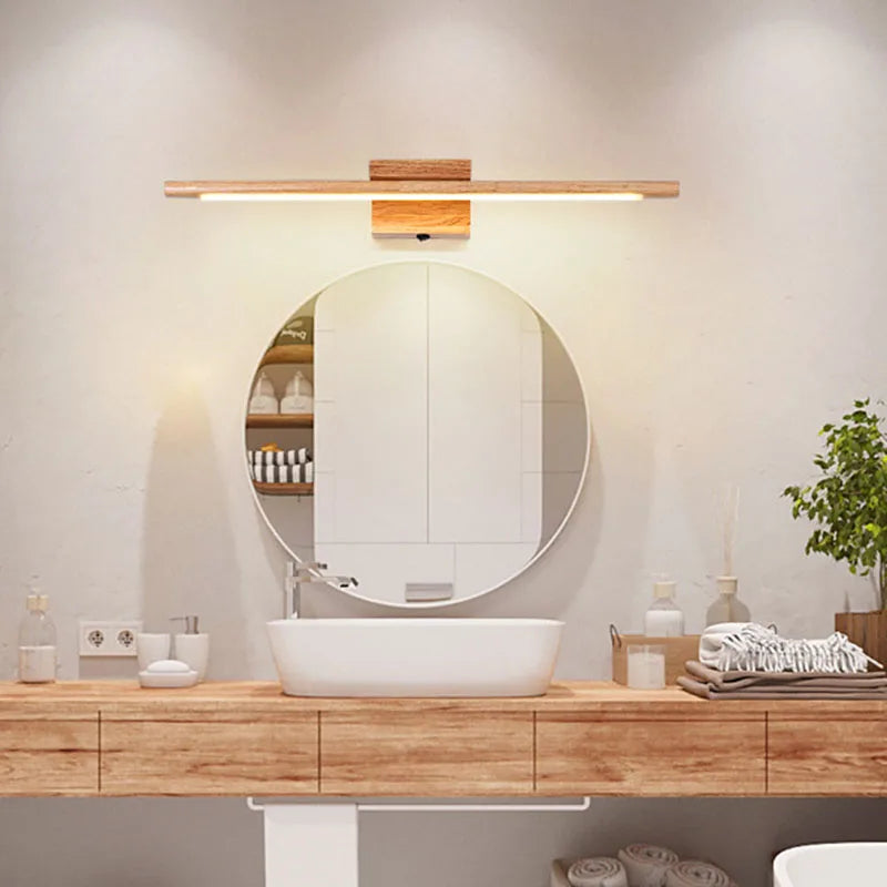 Nordic Wooden LED Mirror Light for Bathrooms