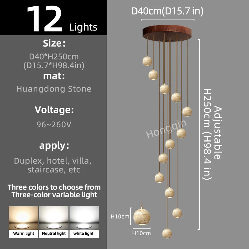 Luxury Stone Pendant Chandelier for Modern Staircases
