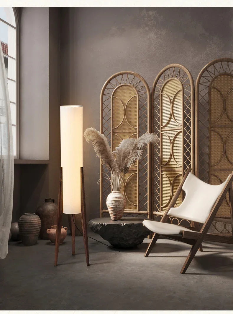 Wabi-Sabi Floor Lamp – Japanese Zen Style Black Walnut Ambient Light