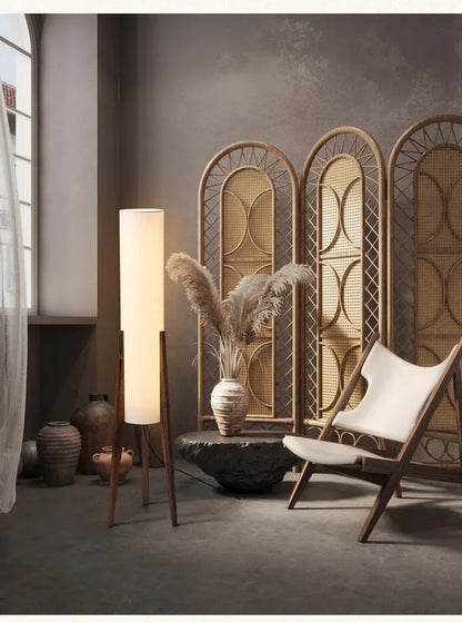 Wabi-Sabi Floor Lamp – Japanese Zen Style Black Walnut Ambient Light