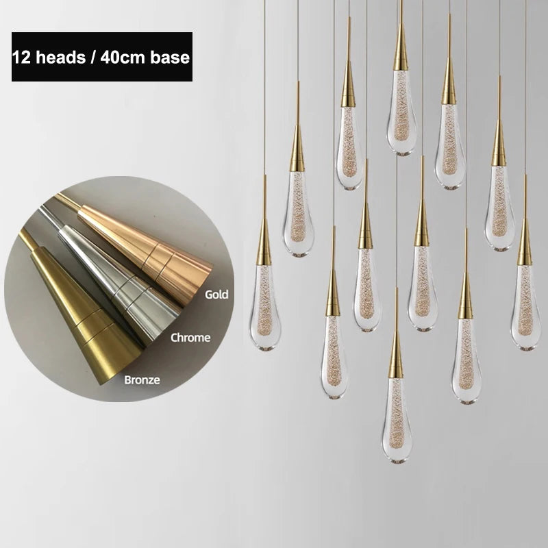 Raindrop Crystal Chandelier Modern Stair and Ceiling Lighting