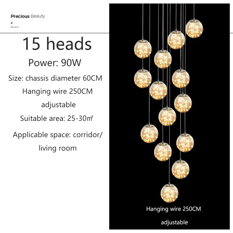 Dimmable Glass Ball Pendant Light for Staircases