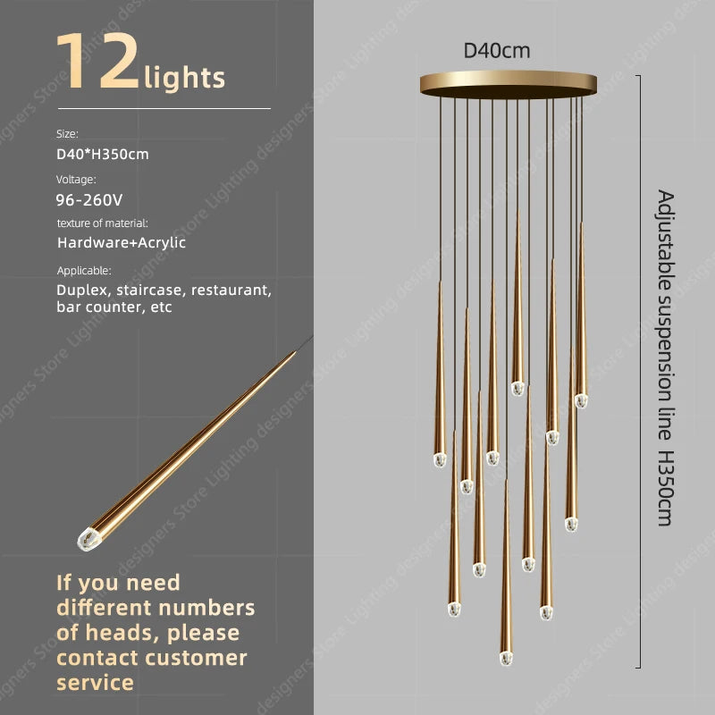 Luxury Staircase Crystal Chandelier High Ceiling Villa Pendant Lighting