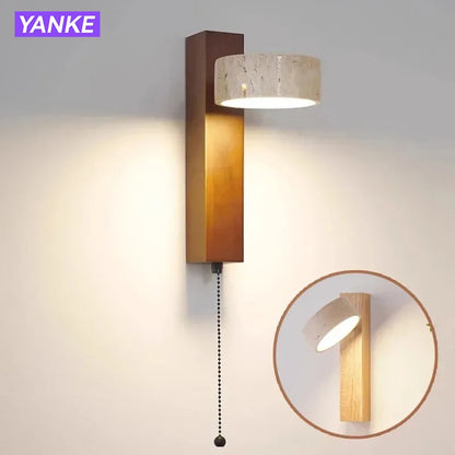 Wabi Sabi Travertine Wall Lamp with Pull Chain