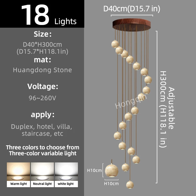 Luxury Stone Pendant Chandelier for Modern Staircases