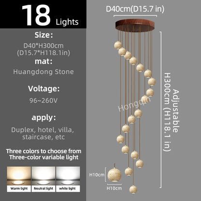 Luxury Stone Pendant Chandelier for Modern Staircases