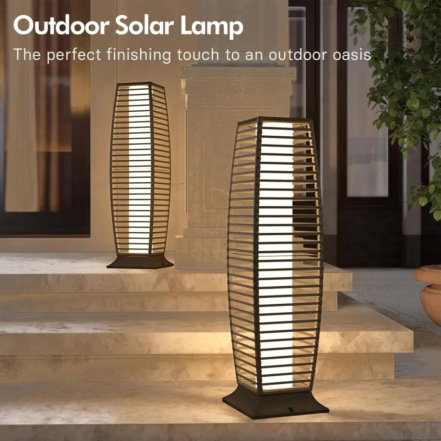 Boho Wicker Solar Floor Lantern for Patio Decor