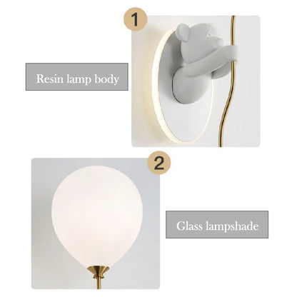 Cute Balloon Bear Wall Lamp for Kids Rooms