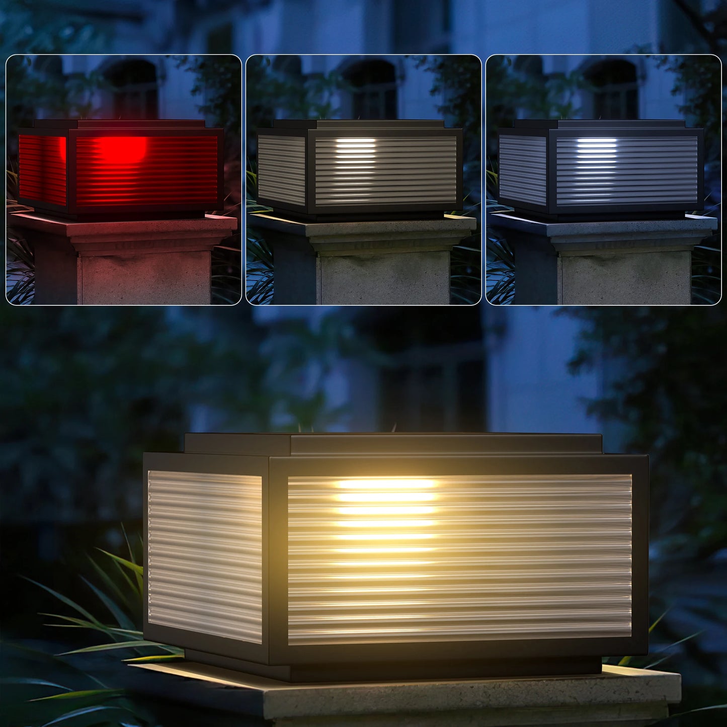 Solar Pillar Lights Outdoor 30cm Metal Glass IP67 Post Lamp