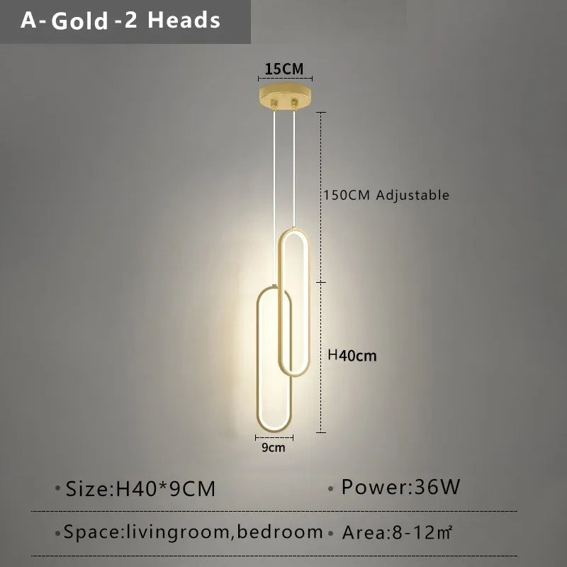 Minimalist LED Pendant Light Gold Black Bedroom Hanging Lamp