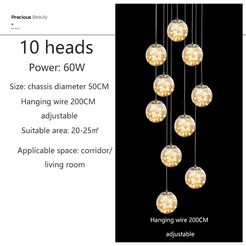 Modern Glass Ball Chandelier for Living Rooms