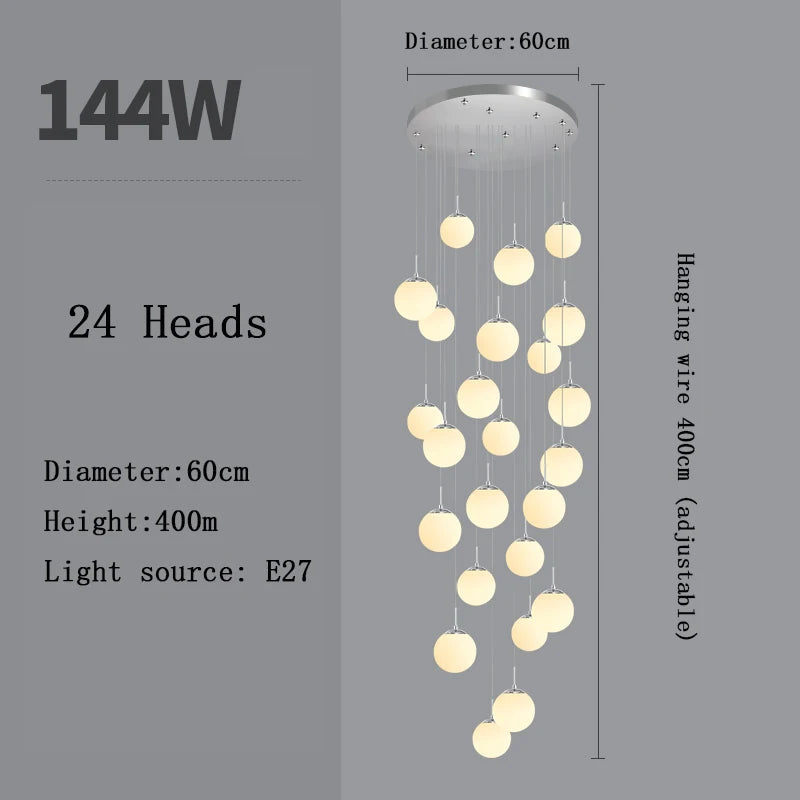 Nordic LED Glass Chandelier Loft Duplex Hotel Lobby Pendant Lamp