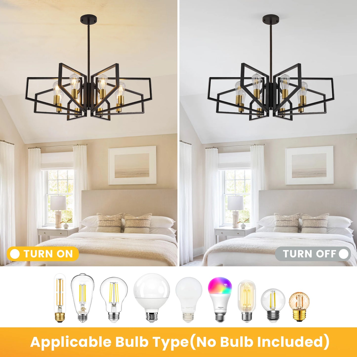 Modern Geometric Chandelier 8 Light Black Gold Ceiling Lamp
