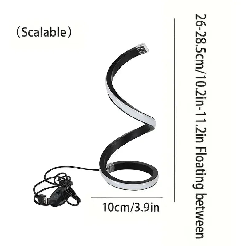 Spiral LED Table Lamp – 3 Color Dimming, USB Powered, Modern Bedroom Light